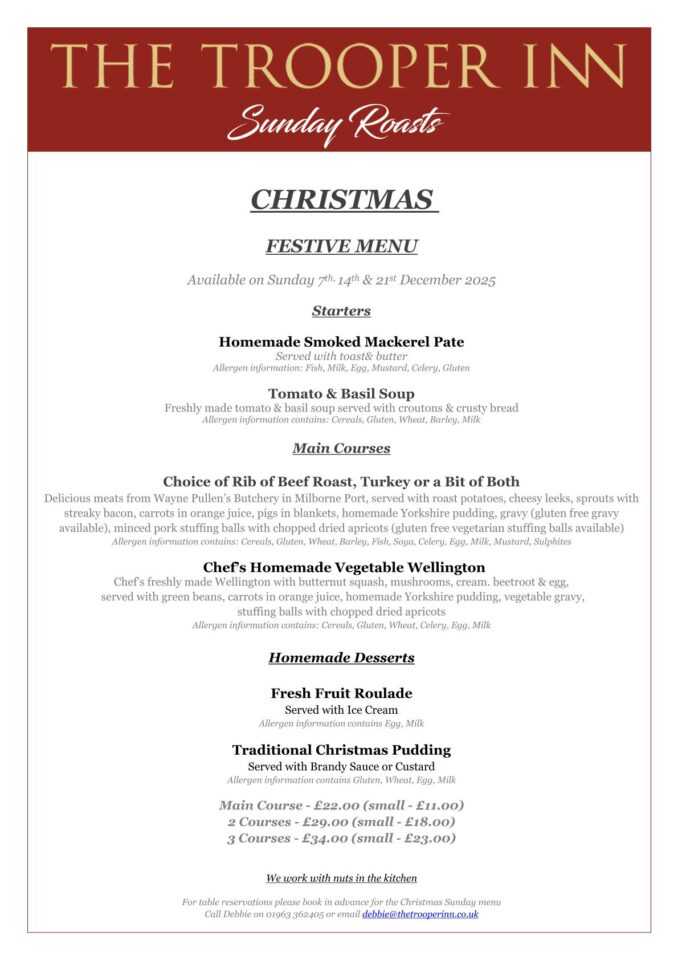 Christmas Sunday Roasts at The Trooper Inn December 2025
